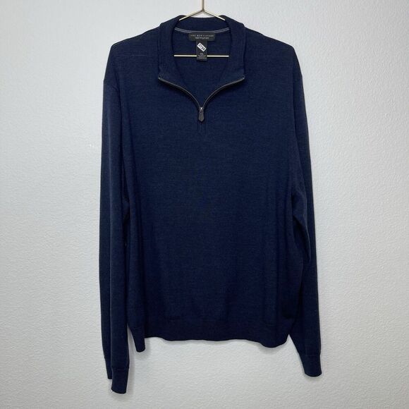 Bloomingdales Mens Merino Wool Sweater XXL Steel Blue 1/4 Zip Lightweight Jumper - Picture 3 of 10
